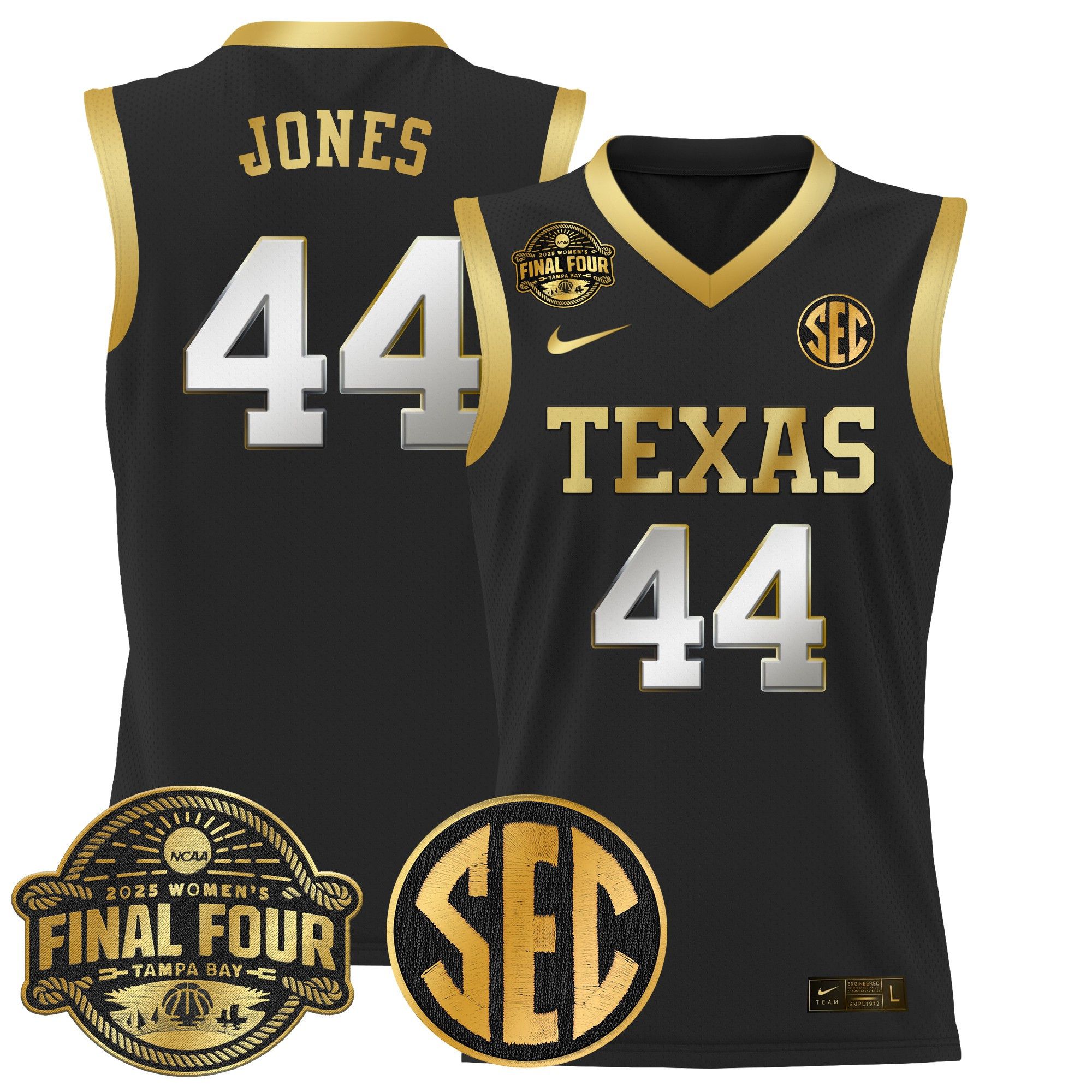 Men Texas Longhorns 44 Jones Black Nike 2025 Final Four Patch Lightweight Basketball NCAA Jerseys